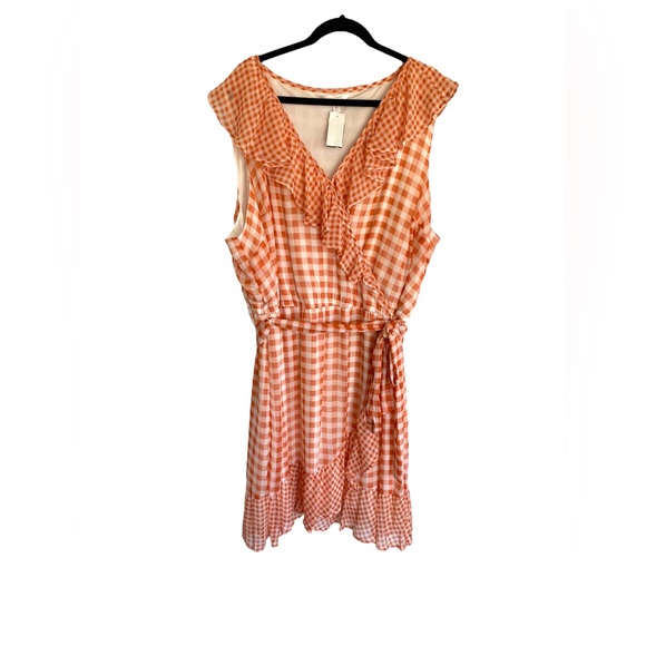 LC Lauren Conrad Orange and White Ruffle Dress Plus Size 4x - Picture 2 of 8